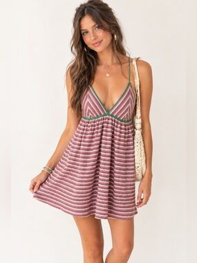Zara Striped Deep V Neck Sundress | Multicolor | Size Medium